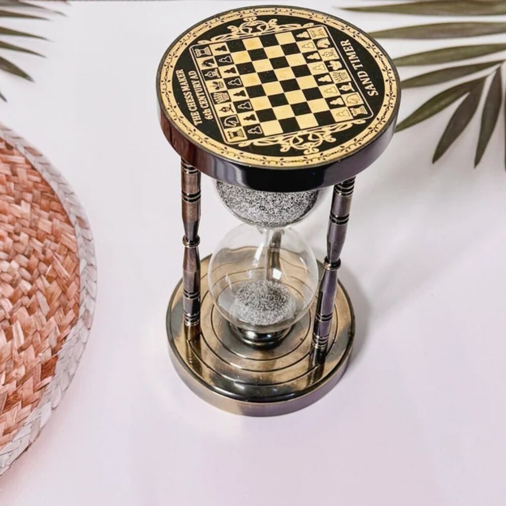 Solid Brass Chess Sand Timer Engraved Hourglass Enthusiasts Unique Gift for Him